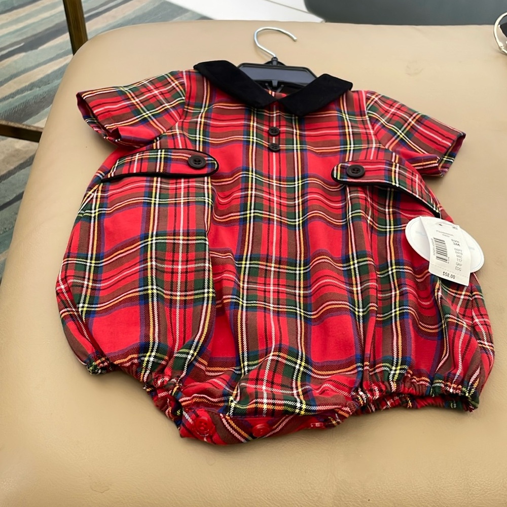 Edgehill Collection Tartan Plaid Bodysuit with Black Accents